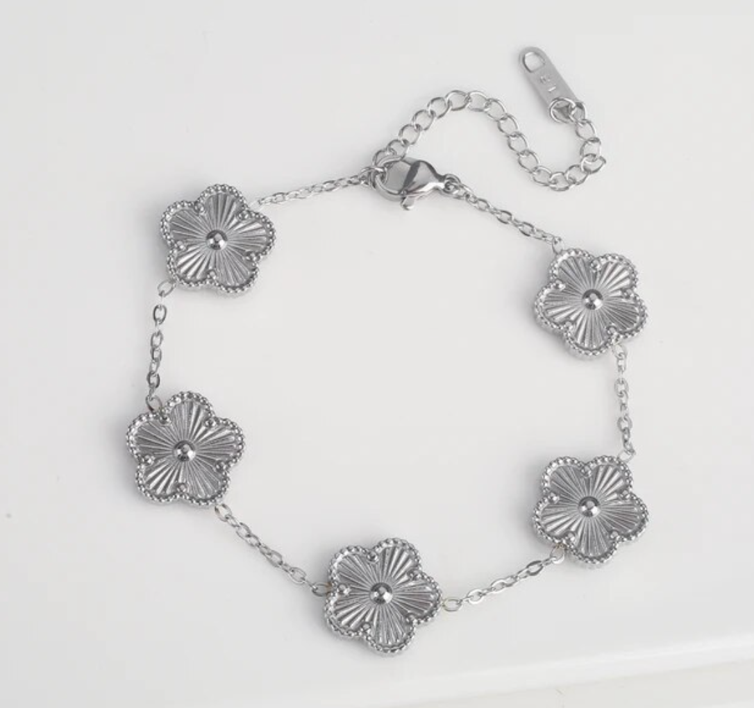 Bracciale 5 fiori silver